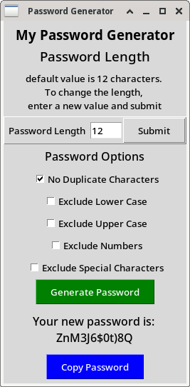 Password Generator app screen shot