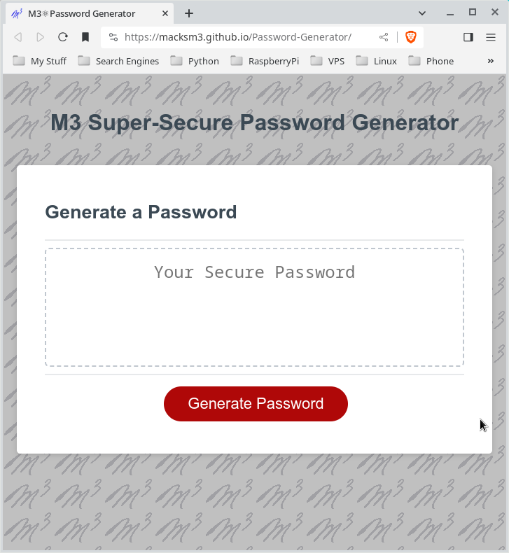 Password Generator app screen shot